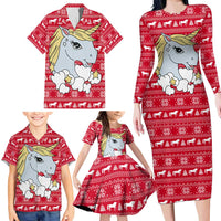 Lovely Unicorn Christmas Family Matching Long Sleeve Bodycon Dress and Hawaiian Shirt Xmas Holiday Patterns - Wonder Print Shop