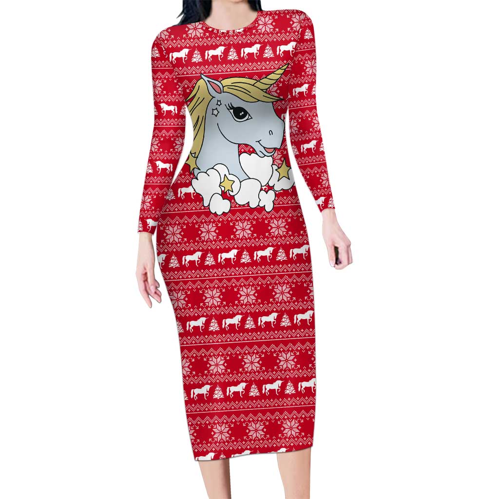 Lovely Unicorn Christmas Family Matching Long Sleeve Bodycon Dress and Hawaiian Shirt Xmas Holiday Patterns - Wonder Print Shop
