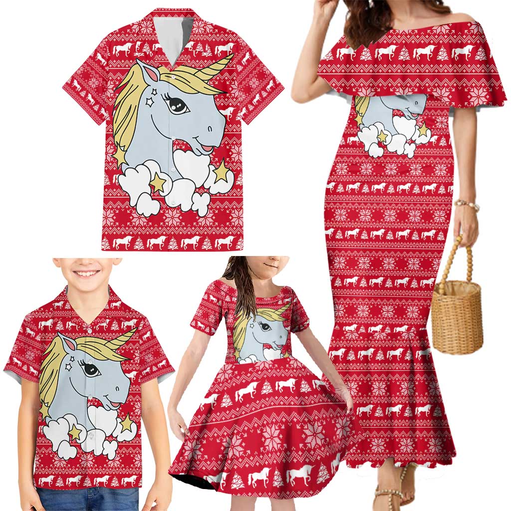 Lovely Unicorn Christmas Family Matching Mermaid Dress and Hawaiian Shirt Xmas Holiday Patterns - Wonder Print Shop