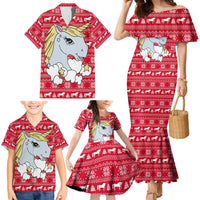 Lovely Unicorn Christmas Family Matching Mermaid Dress and Hawaiian Shirt Xmas Holiday Patterns - Wonder Print Shop