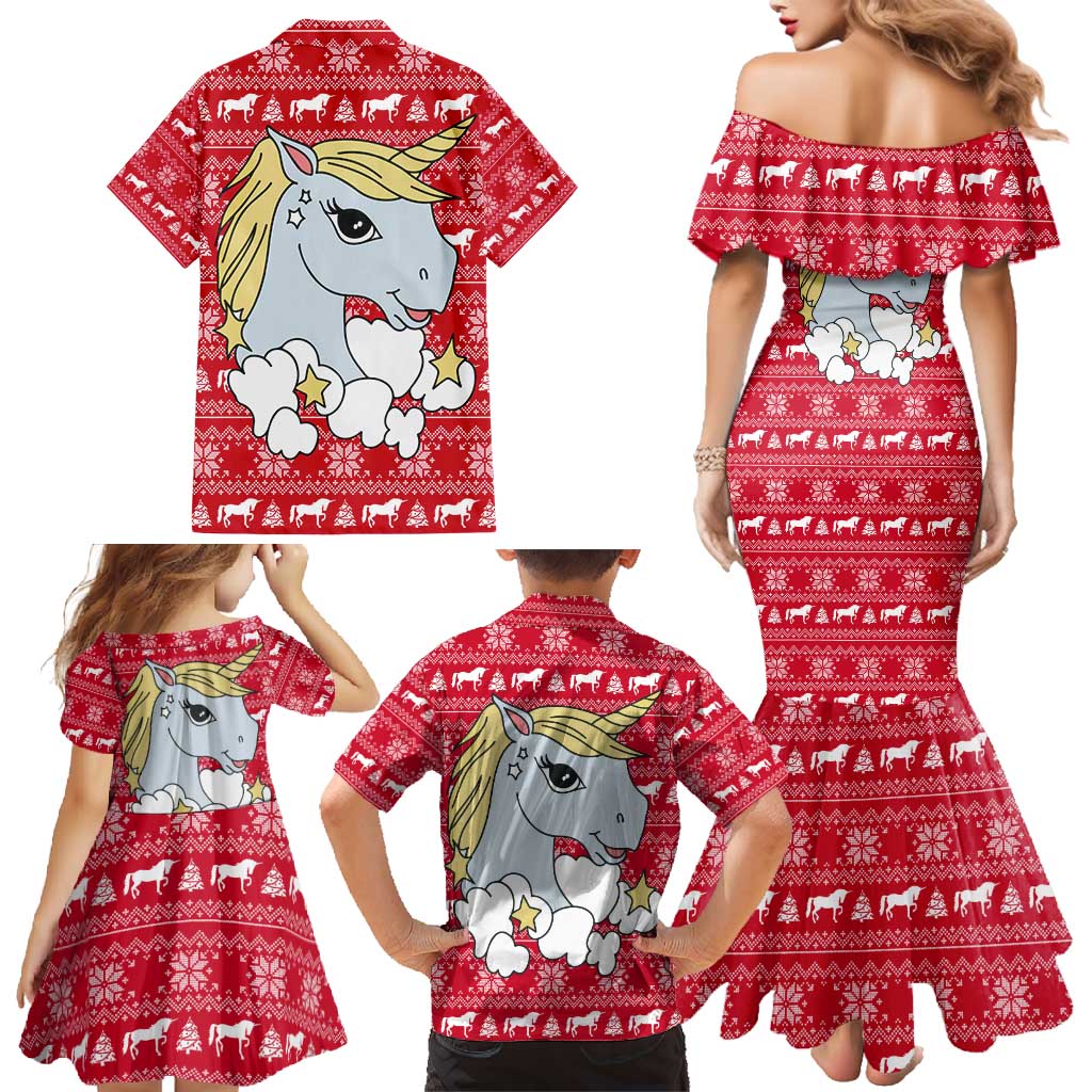 Lovely Unicorn Christmas Family Matching Mermaid Dress and Hawaiian Shirt Xmas Holiday Patterns - Wonder Print Shop
