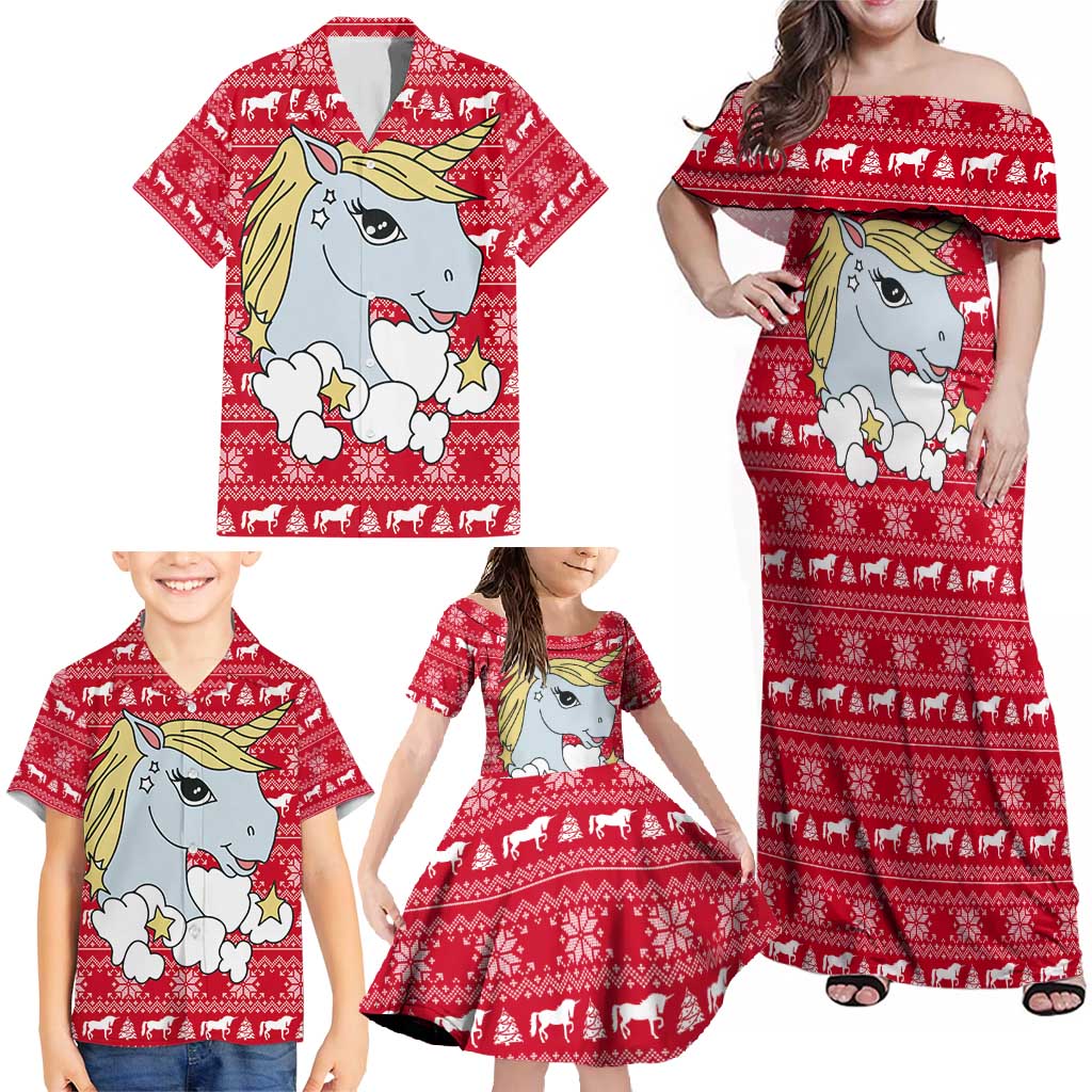 Lovely Unicorn Christmas Family Matching Off Shoulder Maxi Dress and Hawaiian Shirt Xmas Holiday Patterns - Wonder Print Shop