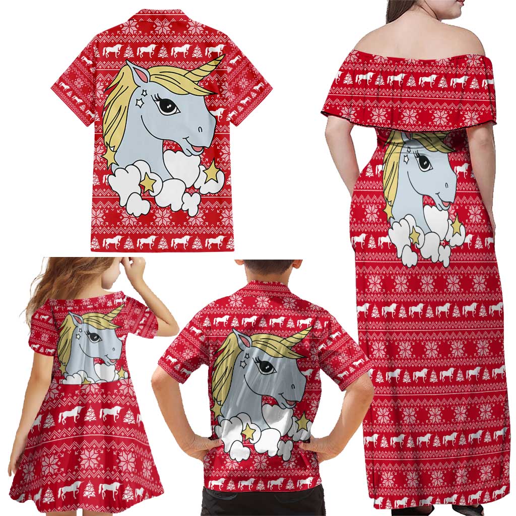 Lovely Unicorn Christmas Family Matching Off Shoulder Maxi Dress and Hawaiian Shirt Xmas Holiday Patterns - Wonder Print Shop