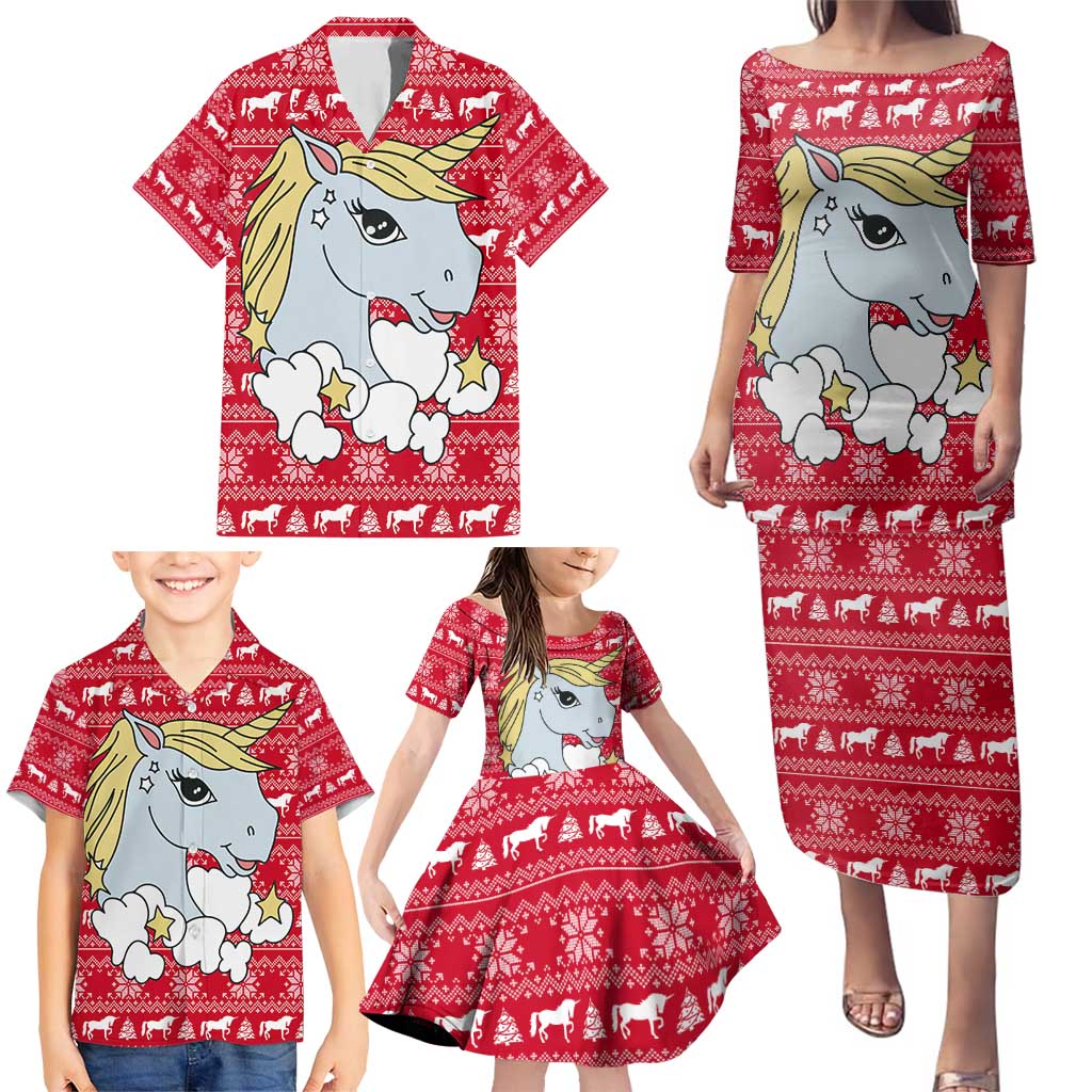 Lovely Unicorn Christmas Family Matching Puletasi and Hawaiian Shirt Xmas Holiday Patterns - Wonder Print Shop