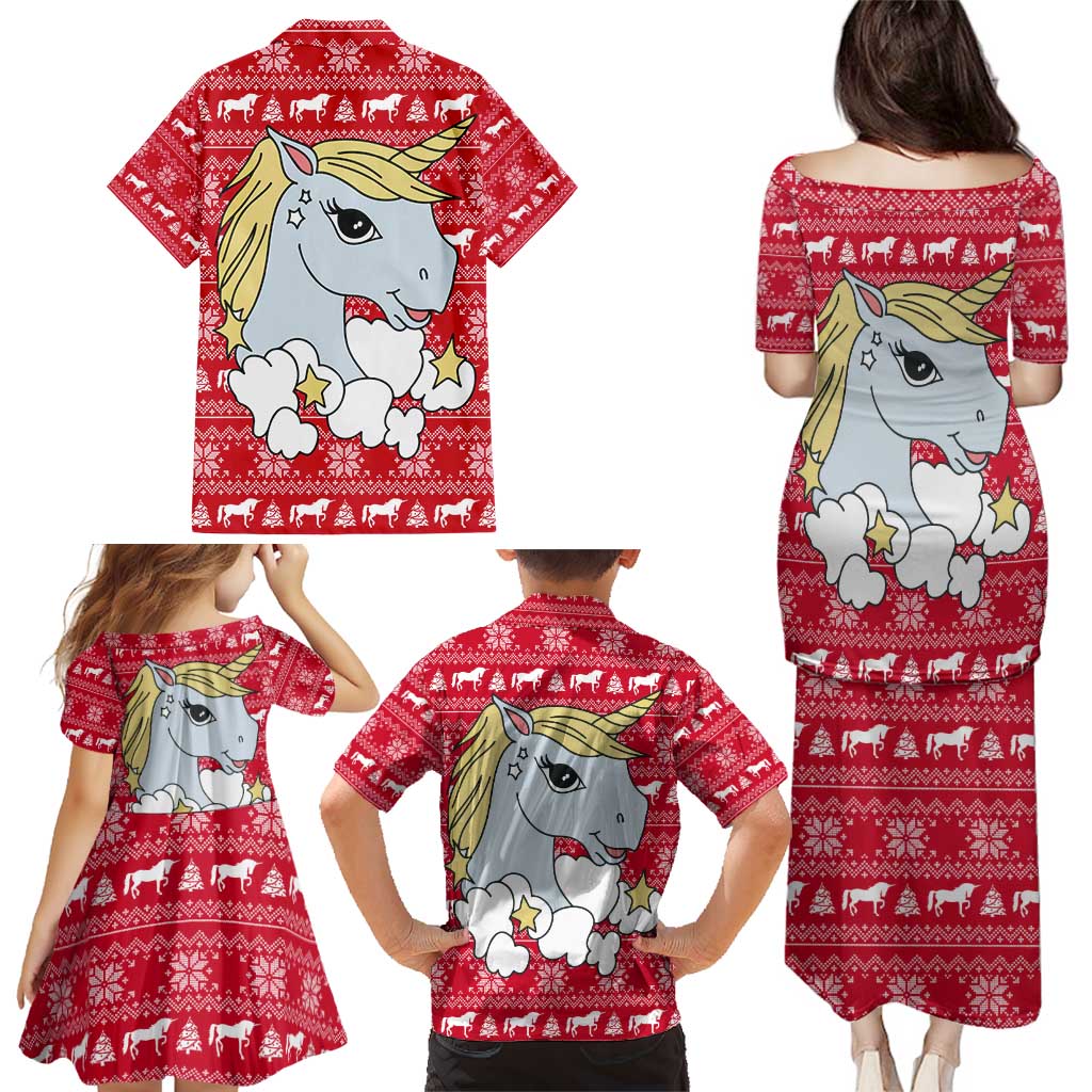 Lovely Unicorn Christmas Family Matching Puletasi and Hawaiian Shirt Xmas Holiday Patterns - Wonder Print Shop