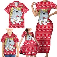 Lovely Unicorn Christmas Family Matching Short Sleeve Bodycon Dress and Hawaiian Shirt Xmas Holiday Patterns - Wonder Print Shop