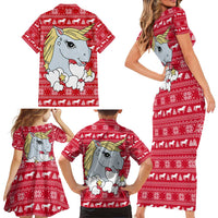 Lovely Unicorn Christmas Family Matching Short Sleeve Bodycon Dress and Hawaiian Shirt Xmas Holiday Patterns - Wonder Print Shop