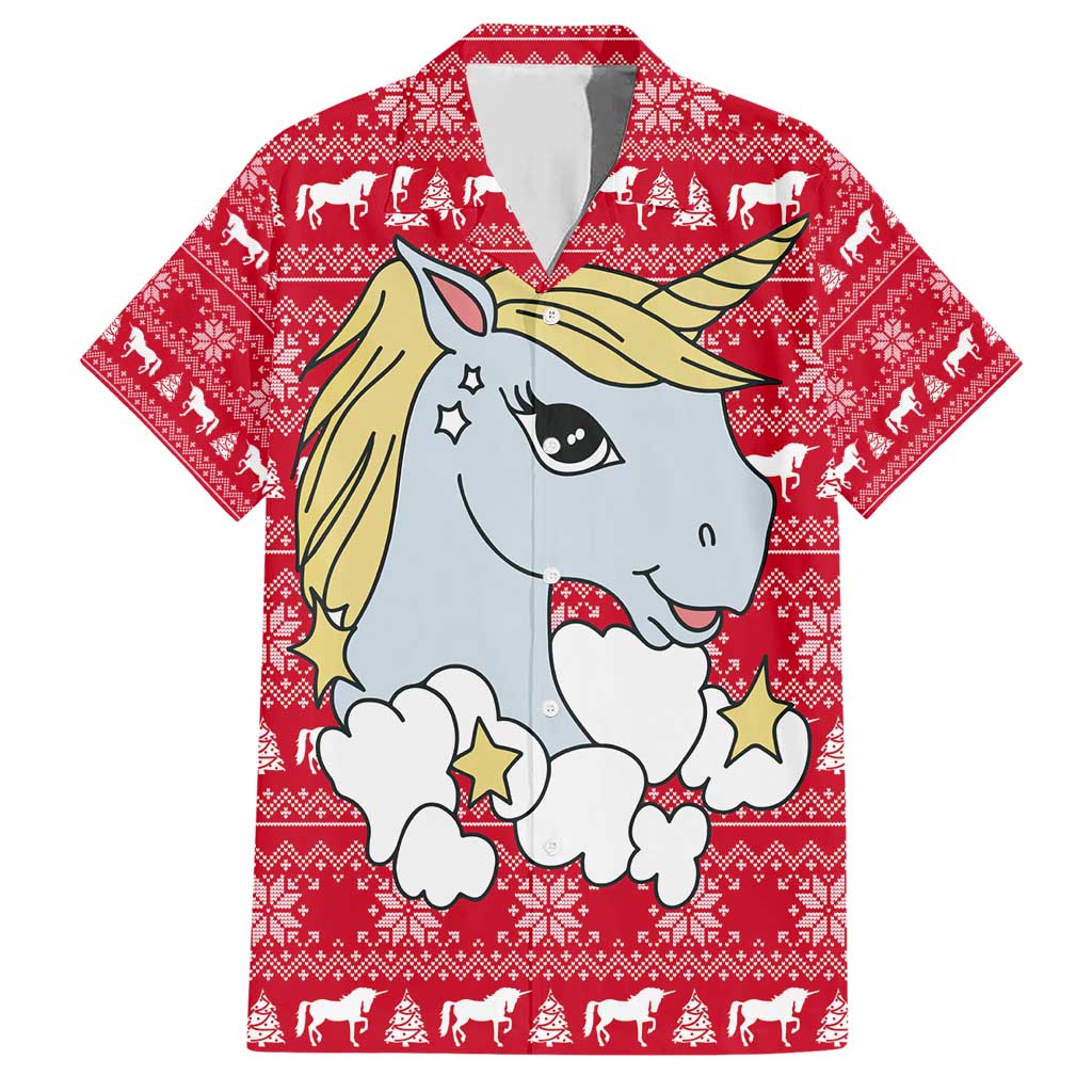 Lovely Unicorn Christmas Family Matching Short Sleeve Bodycon Dress and Hawaiian Shirt Xmas Holiday Patterns - Wonder Print Shop