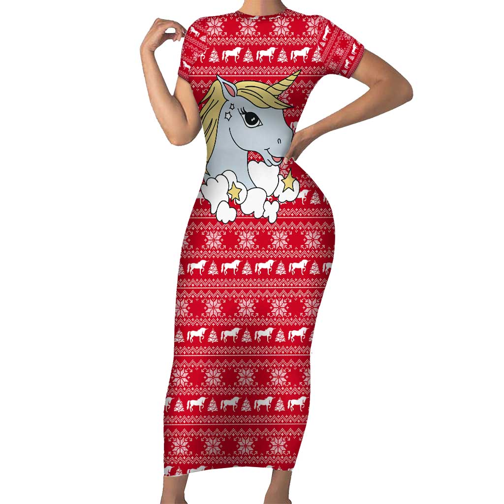 Lovely Unicorn Christmas Family Matching Short Sleeve Bodycon Dress and Hawaiian Shirt Xmas Holiday Patterns - Wonder Print Shop