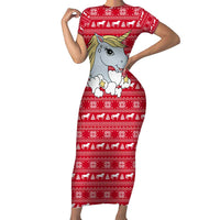 Lovely Unicorn Christmas Family Matching Short Sleeve Bodycon Dress and Hawaiian Shirt Xmas Holiday Patterns - Wonder Print Shop