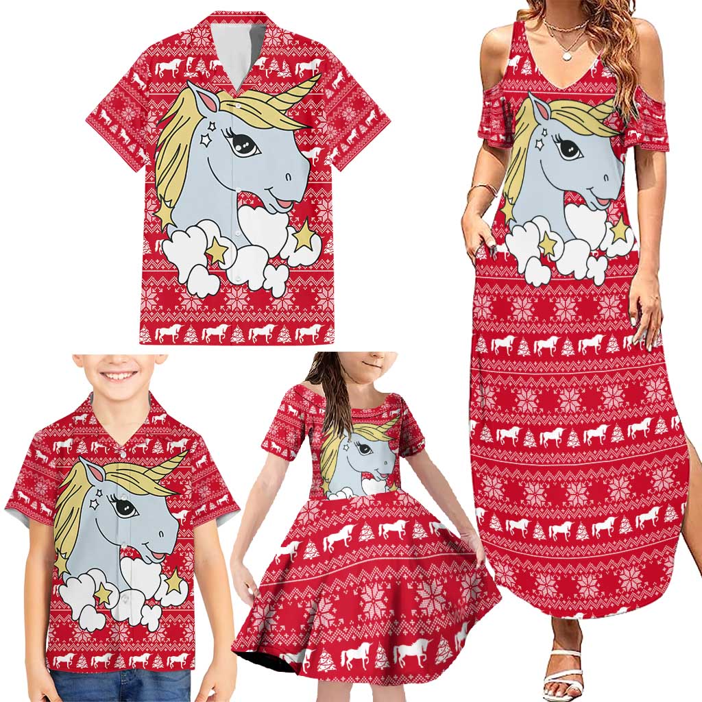 Lovely Unicorn Christmas Family Matching Summer Maxi Dress and Hawaiian Shirt Xmas Holiday Patterns - Wonder Print Shop