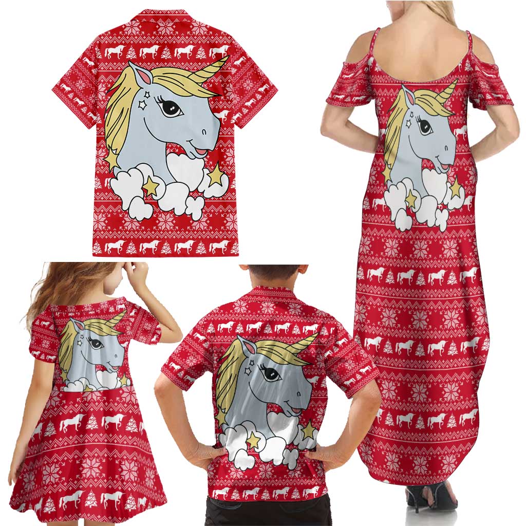 Lovely Unicorn Christmas Family Matching Summer Maxi Dress and Hawaiian Shirt Xmas Holiday Patterns - Wonder Print Shop