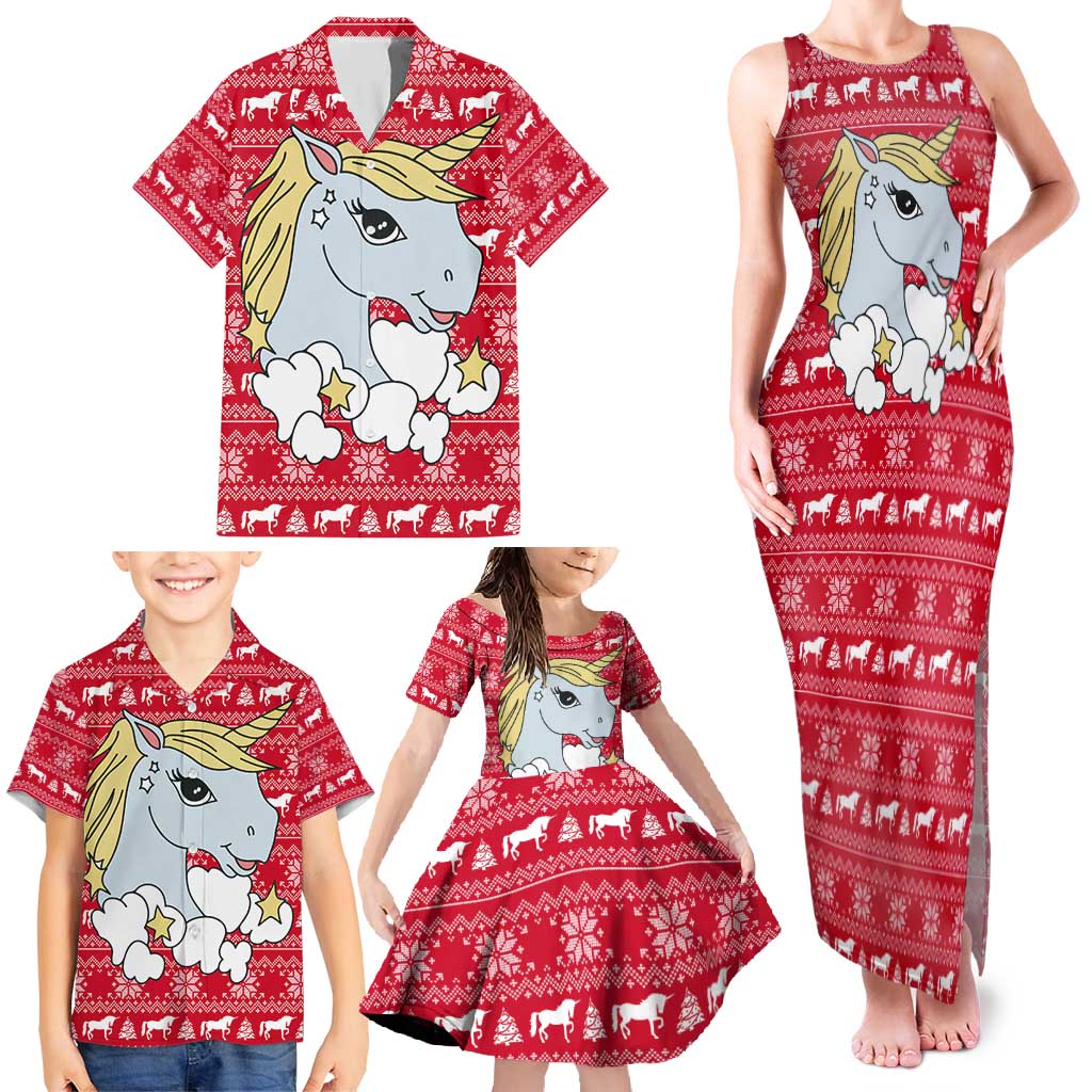 Lovely Unicorn Christmas Family Matching Tank Maxi Dress and Hawaiian Shirt Xmas Holiday Patterns - Wonder Print Shop
