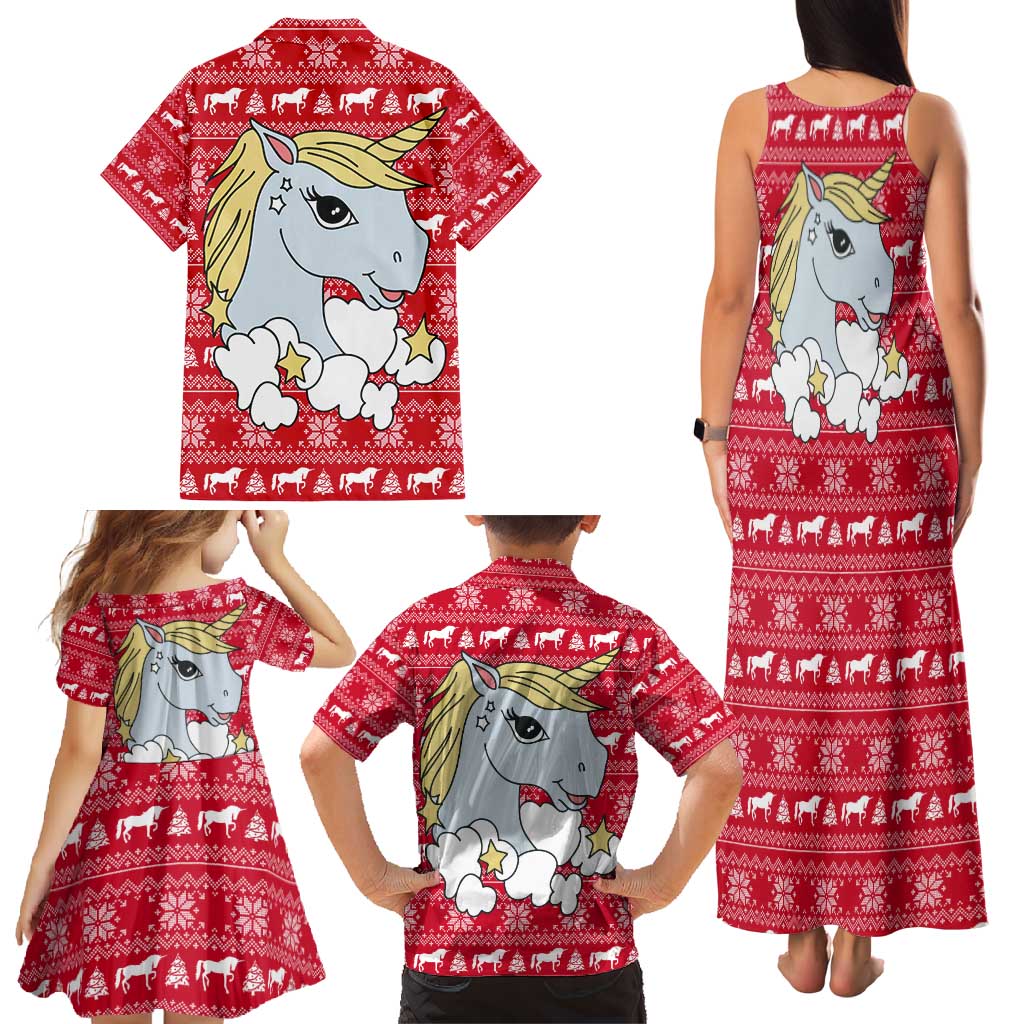 Lovely Unicorn Christmas Family Matching Tank Maxi Dress and Hawaiian Shirt Xmas Holiday Patterns - Wonder Print Shop