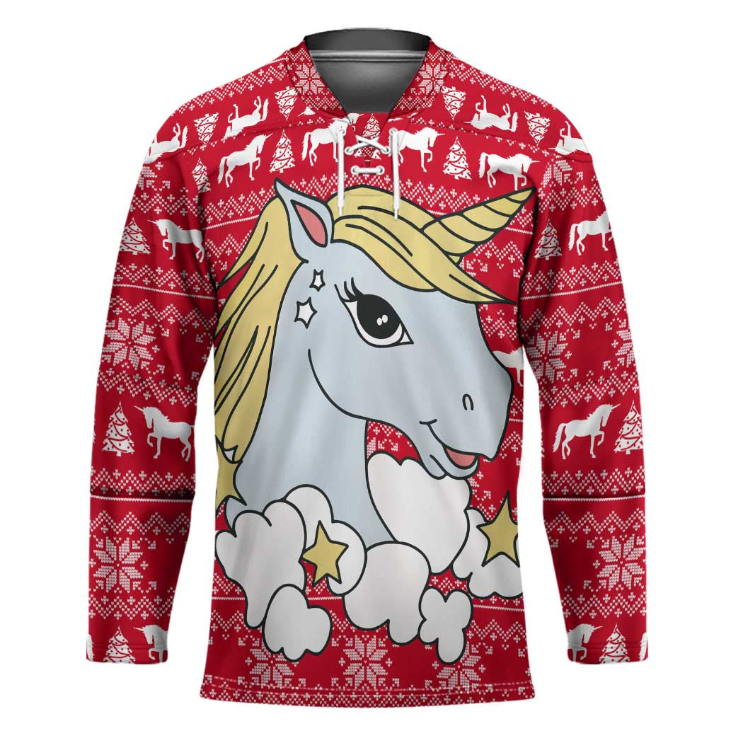 Lovely Unicorn Christmas Hockey Jersey Xmas Holiday Patterns - Wonder Print Shop