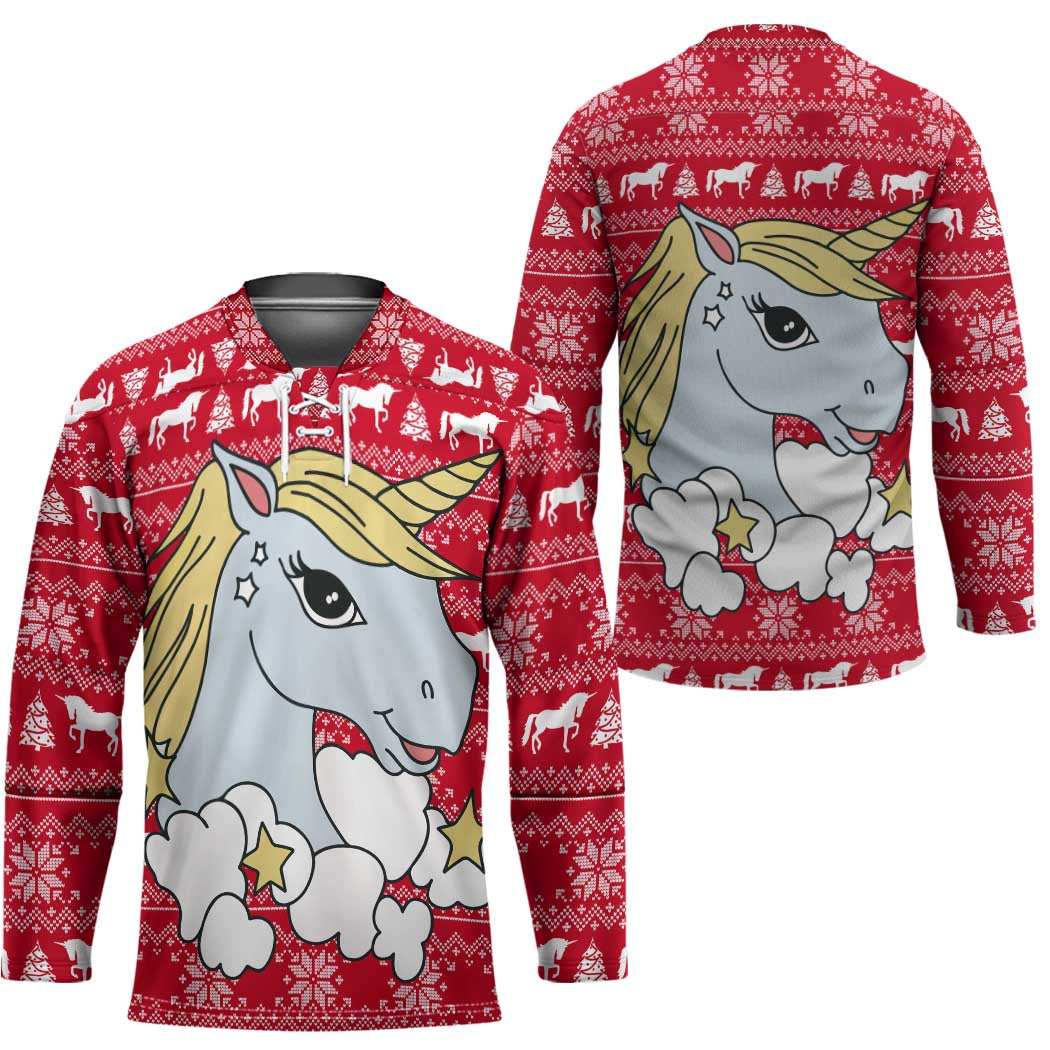 Lovely Unicorn Christmas Hockey Jersey Xmas Holiday Patterns - Wonder Print Shop