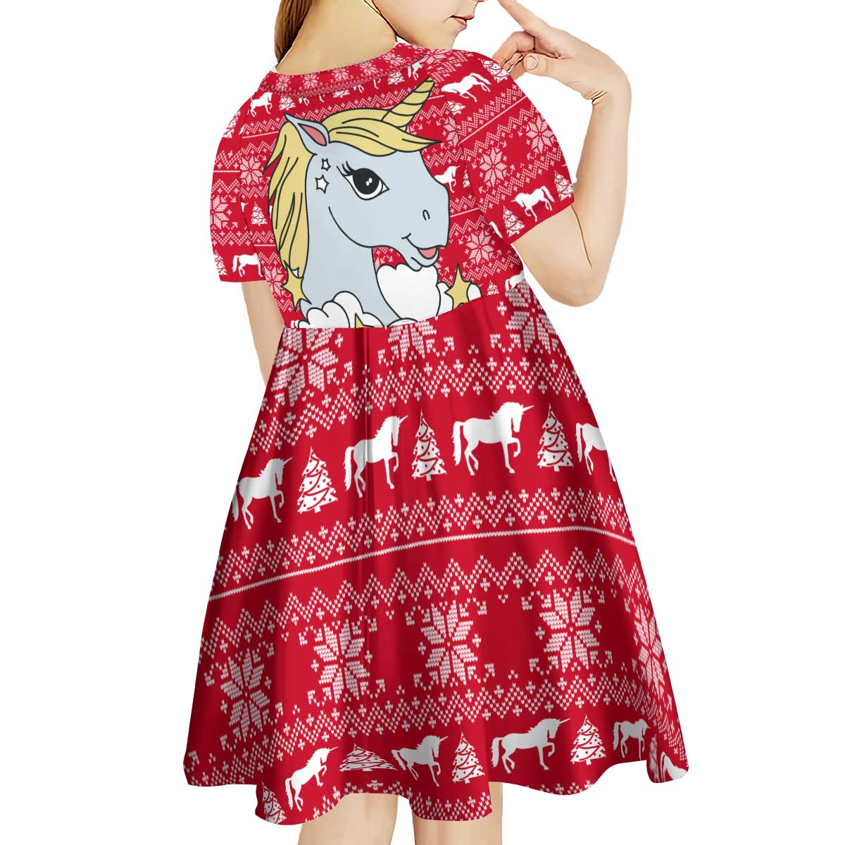 Lovely Unicorn Christmas Kid Short Sleeve Dress Xmas Holiday Patterns - Wonder Print Shop