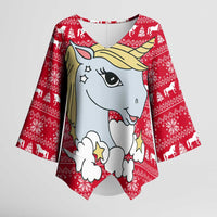 Lovely Unicorn Christmas Kimono Sleeve Blouse Xmas Holiday Patterns - Wonder Print Shop