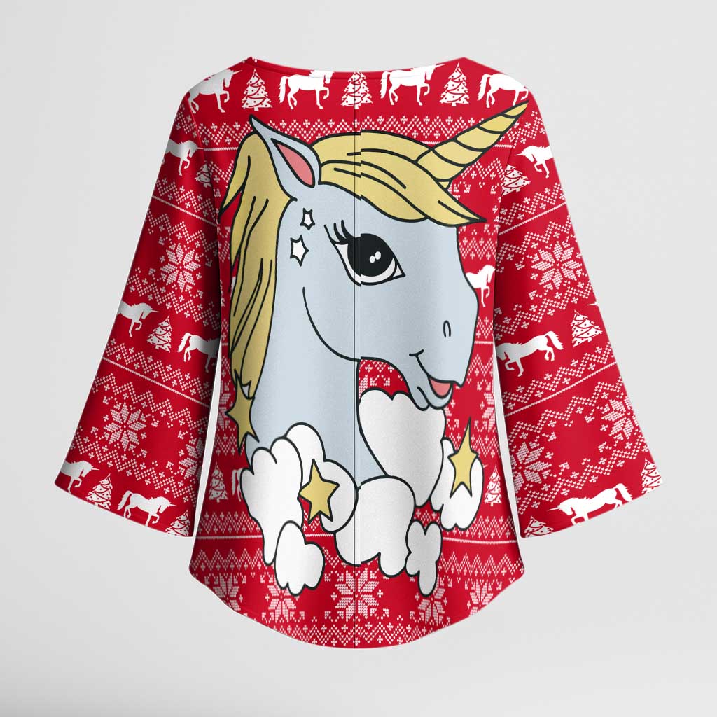 Lovely Unicorn Christmas Kimono Sleeve Blouse Xmas Holiday Patterns - Wonder Print Shop
