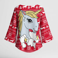 Lovely Unicorn Christmas Kimono Sleeve Blouse Xmas Holiday Patterns - Wonder Print Shop
