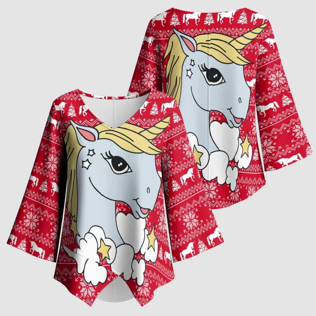 Lovely Unicorn Christmas Kimono Sleeve Blouse Xmas Holiday Patterns - Wonder Print Shop