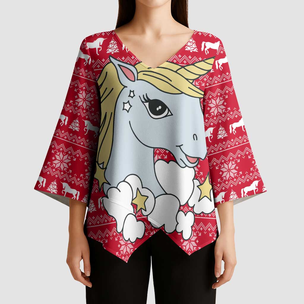 Lovely Unicorn Christmas Kimono Sleeve Blouse Xmas Holiday Patterns - Wonder Print Shop