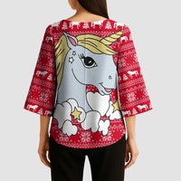 Lovely Unicorn Christmas Kimono Sleeve Blouse Xmas Holiday Patterns - Wonder Print Shop