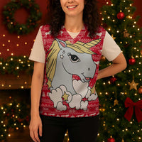 Lovely Unicorn Christmas Knitted V-Neck Vest Xmas Holiday Patterns - Wonder Print Shop