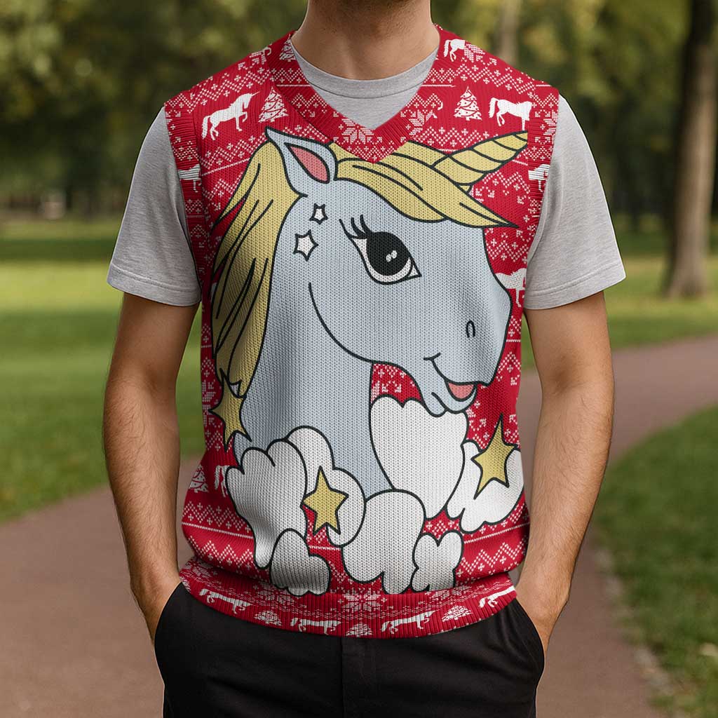 Lovely Unicorn Christmas Knitted V-Neck Vest Xmas Holiday Patterns - Wonder Print Shop