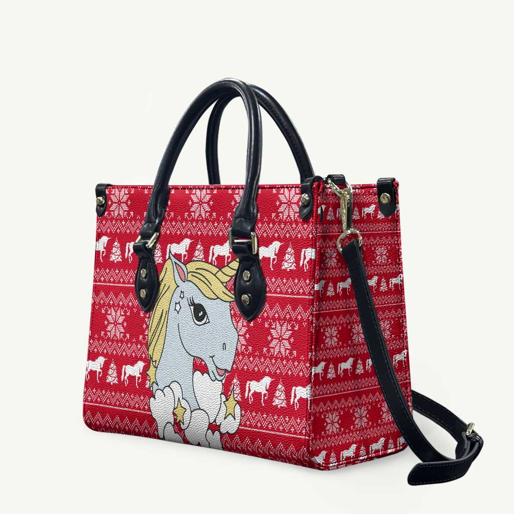 Lovely Unicorn Christmas Leather Bag Xmas Holiday Patterns - Wonder Print Shop