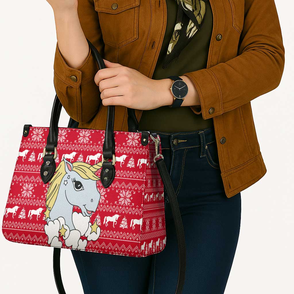 Lovely Unicorn Christmas Leather Bag Xmas Holiday Patterns - Wonder Print Shop