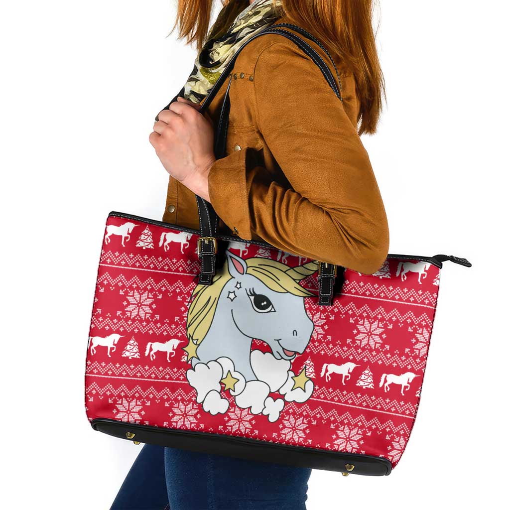 Lovely Unicorn Christmas Leather Tote Bag Xmas Holiday Patterns - Wonder Print Shop