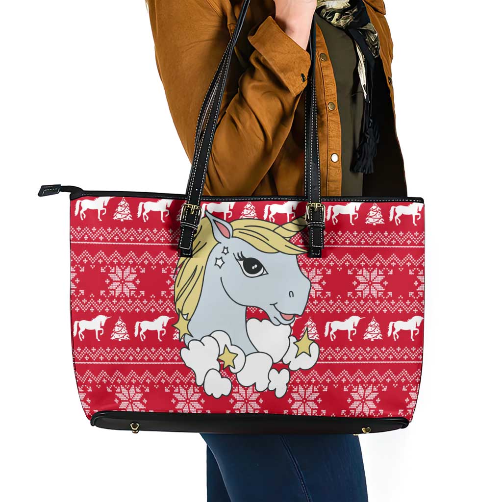 Lovely Unicorn Christmas Leather Tote Bag Xmas Holiday Patterns - Wonder Print Shop