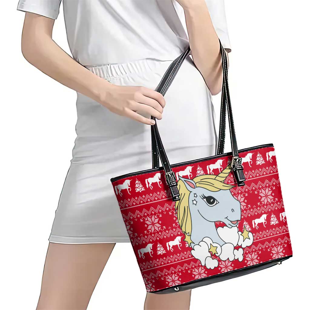Lovely Unicorn Christmas Leather Tote Bag Xmas Holiday Patterns - Wonder Print Shop
