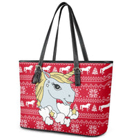 Lovely Unicorn Christmas Leather Tote Bag Xmas Holiday Patterns - Wonder Print Shop
