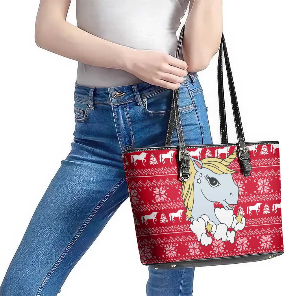 Lovely Unicorn Christmas Leather Tote Bag Xmas Holiday Patterns - Wonder Print Shop