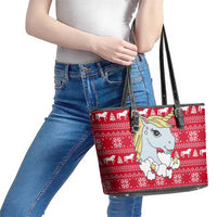 Lovely Unicorn Christmas Leather Tote Bag Xmas Holiday Patterns - Wonder Print Shop