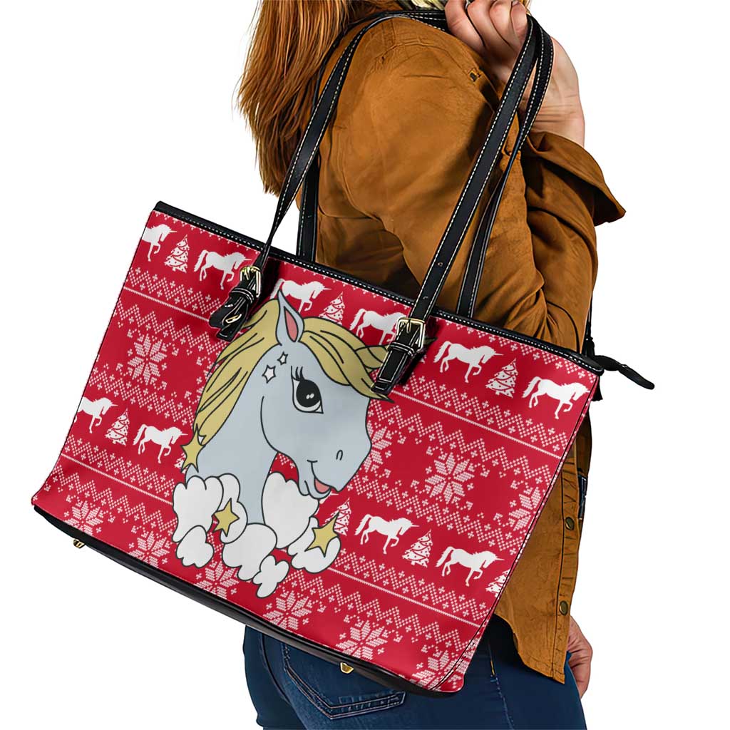 Lovely Unicorn Christmas Leather Tote Bag Xmas Holiday Patterns - Wonder Print Shop
