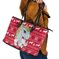 Lovely Unicorn Christmas Leather Tote Bag Xmas Holiday Patterns - Wonder Print Shop