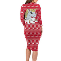 Lovely Unicorn Christmas Long Sleeve Bodycon Dress Xmas Holiday Patterns - Wonder Print Shop