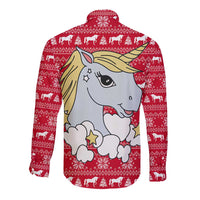 Lovely Unicorn Christmas Long Sleeve Button Shirt Xmas Holiday Patterns - Wonder Print Shop