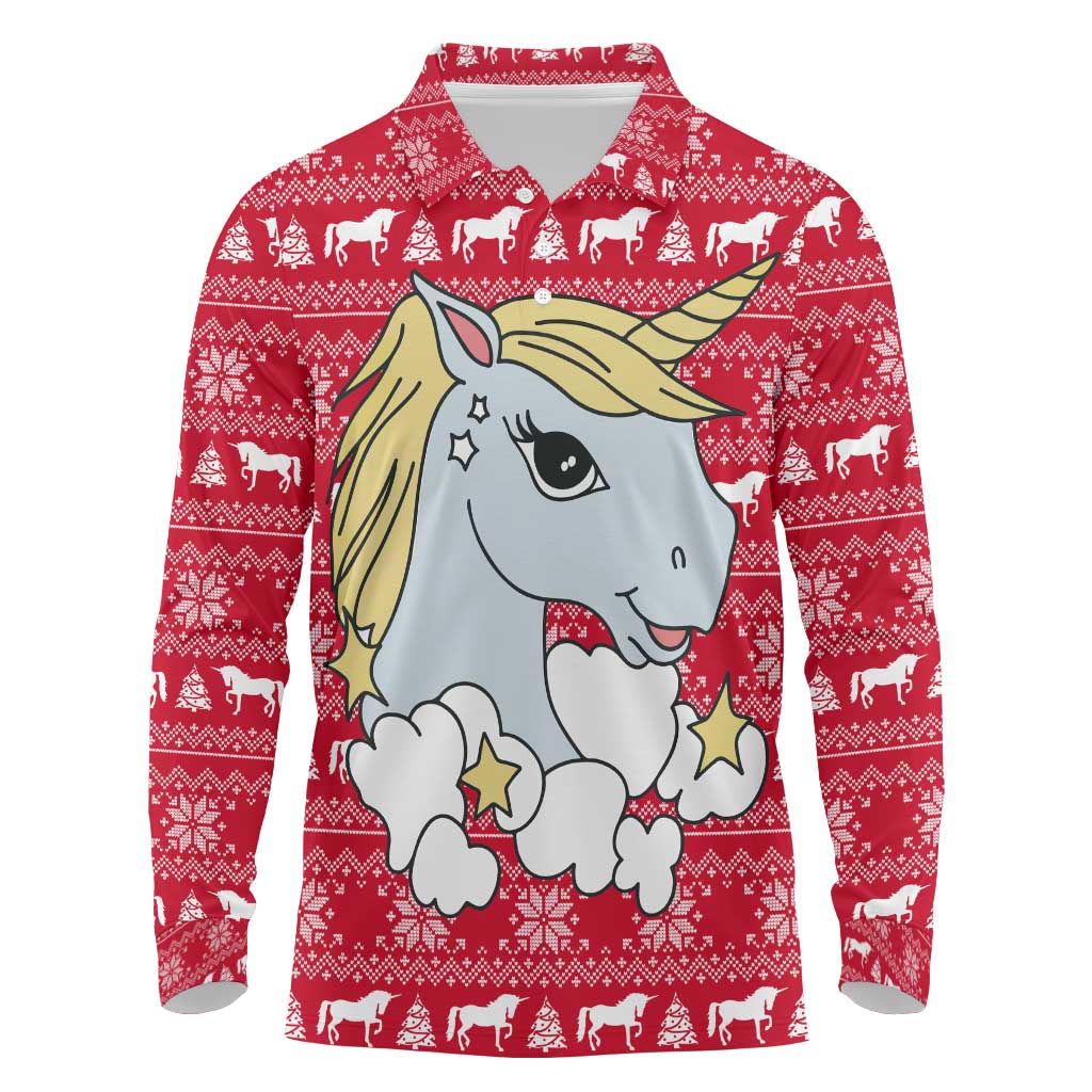Lovely Unicorn Christmas Long Sleeve Polo Shirt Xmas Holiday Patterns - Wonder Print Shop