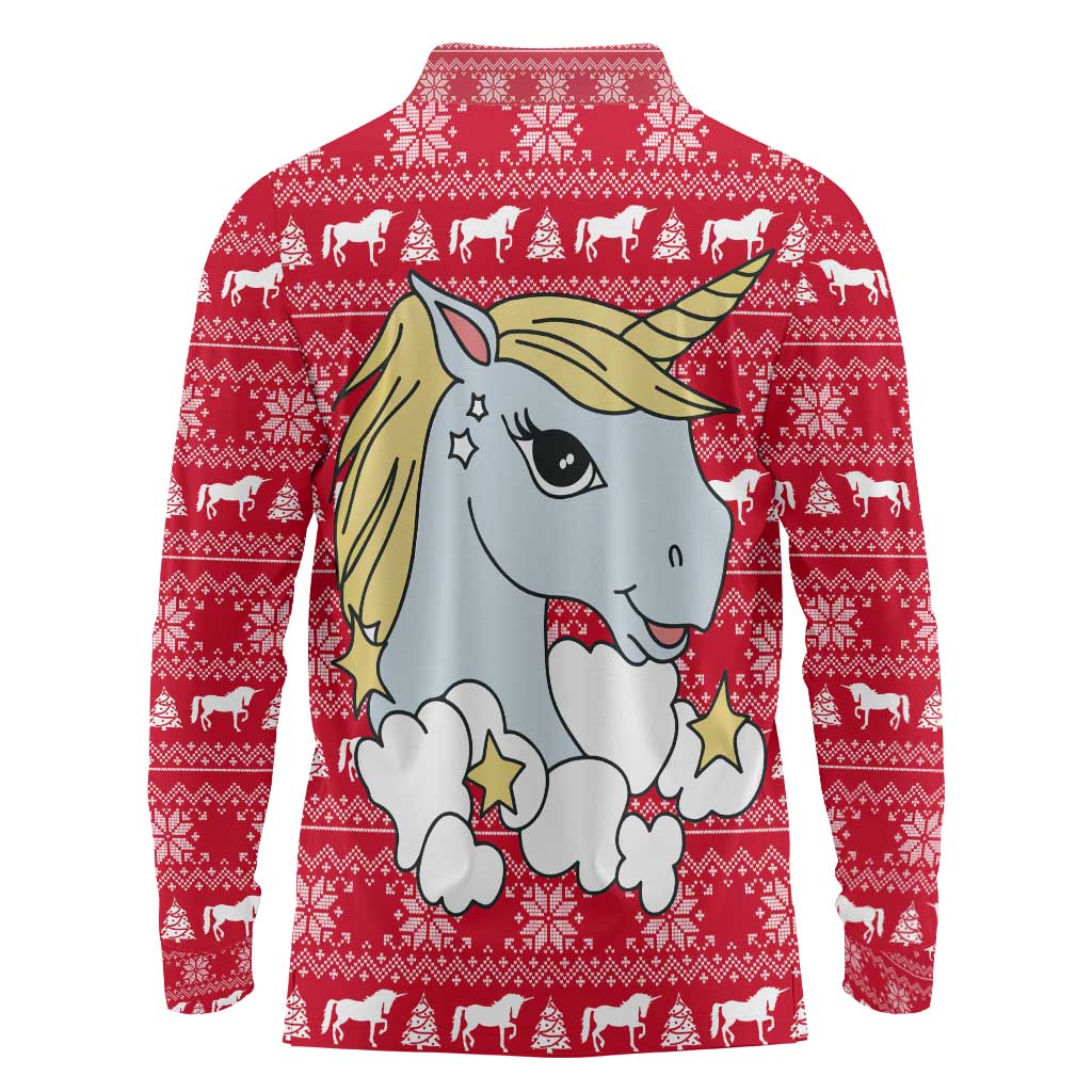Lovely Unicorn Christmas Long Sleeve Polo Shirt Xmas Holiday Patterns - Wonder Print Shop