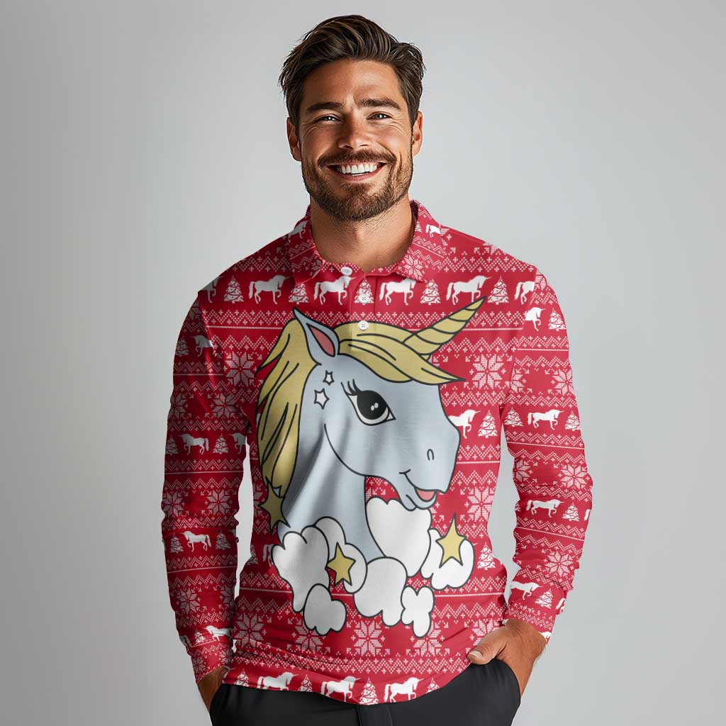 Lovely Unicorn Christmas Long Sleeve Polo Shirt Xmas Holiday Patterns - Wonder Print Shop