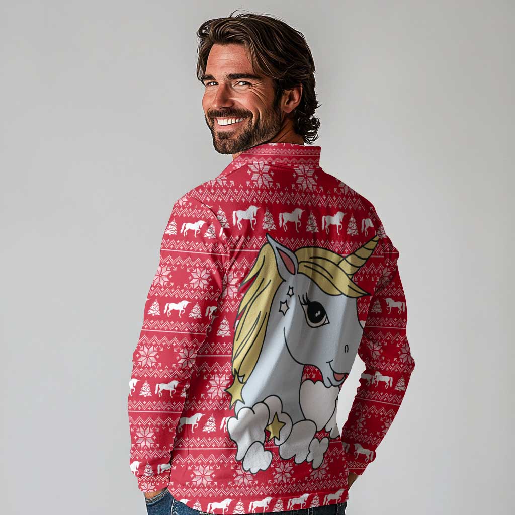 Lovely Unicorn Christmas Long Sleeve Polo Shirt Xmas Holiday Patterns - Wonder Print Shop