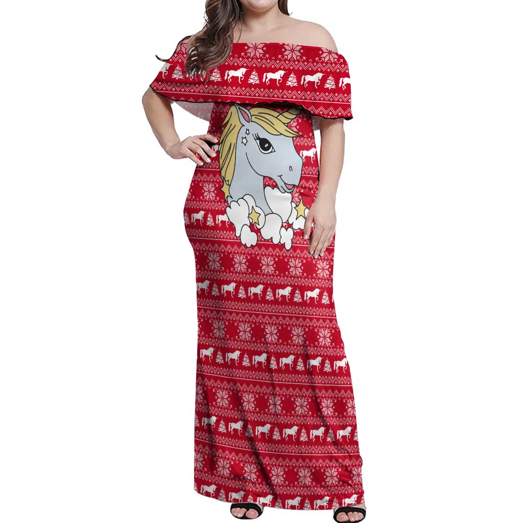 Lovely Unicorn Christmas Off Shoulder Maxi Dress Xmas Holiday Patterns - Wonder Print Shop
