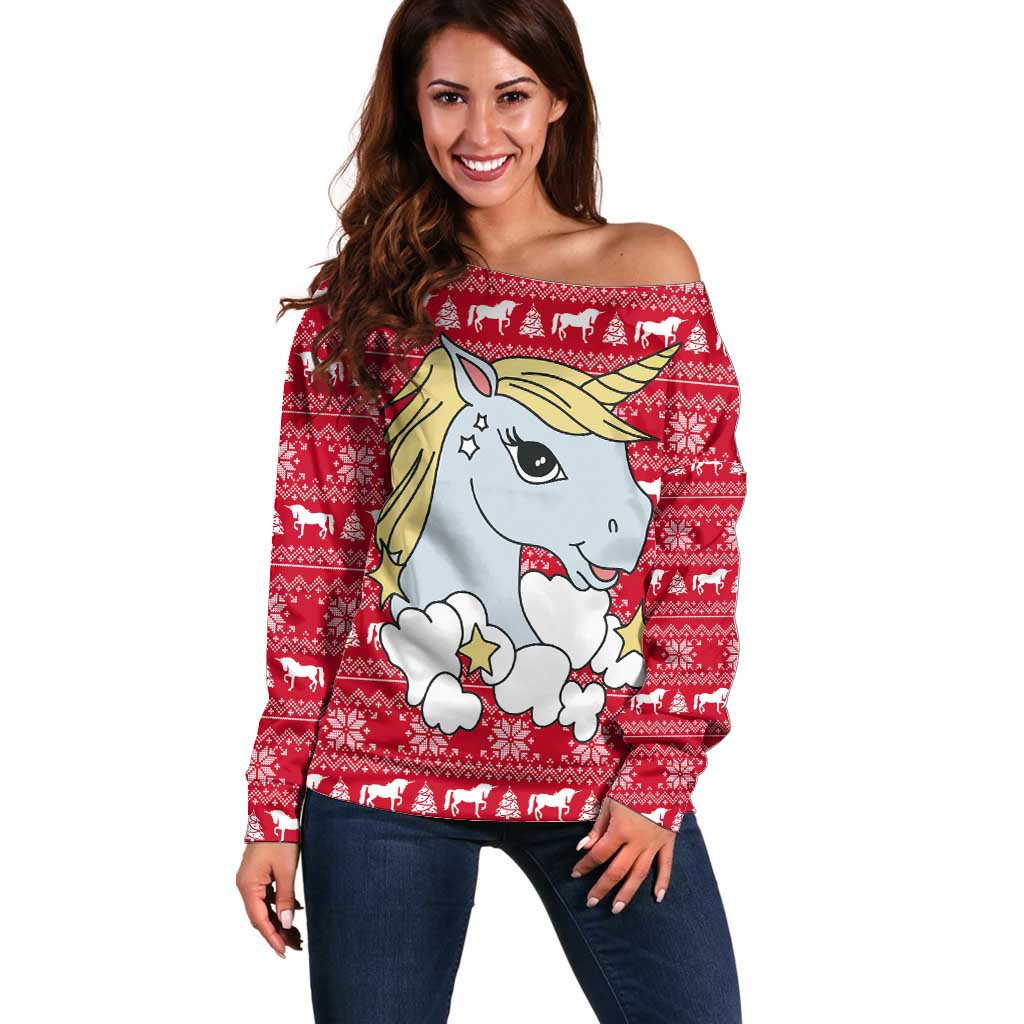 Lovely Unicorn Christmas Off Shoulder Sweater Xmas Holiday Patterns - Wonder Print Shop