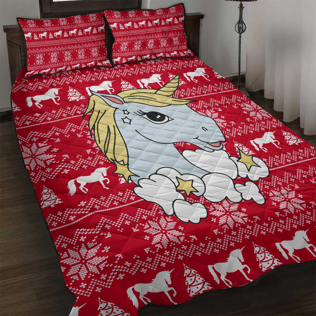 Lovely Unicorn Christmas Quilt Bed Set Xmas Holiday Patterns - Wonder Print Shop