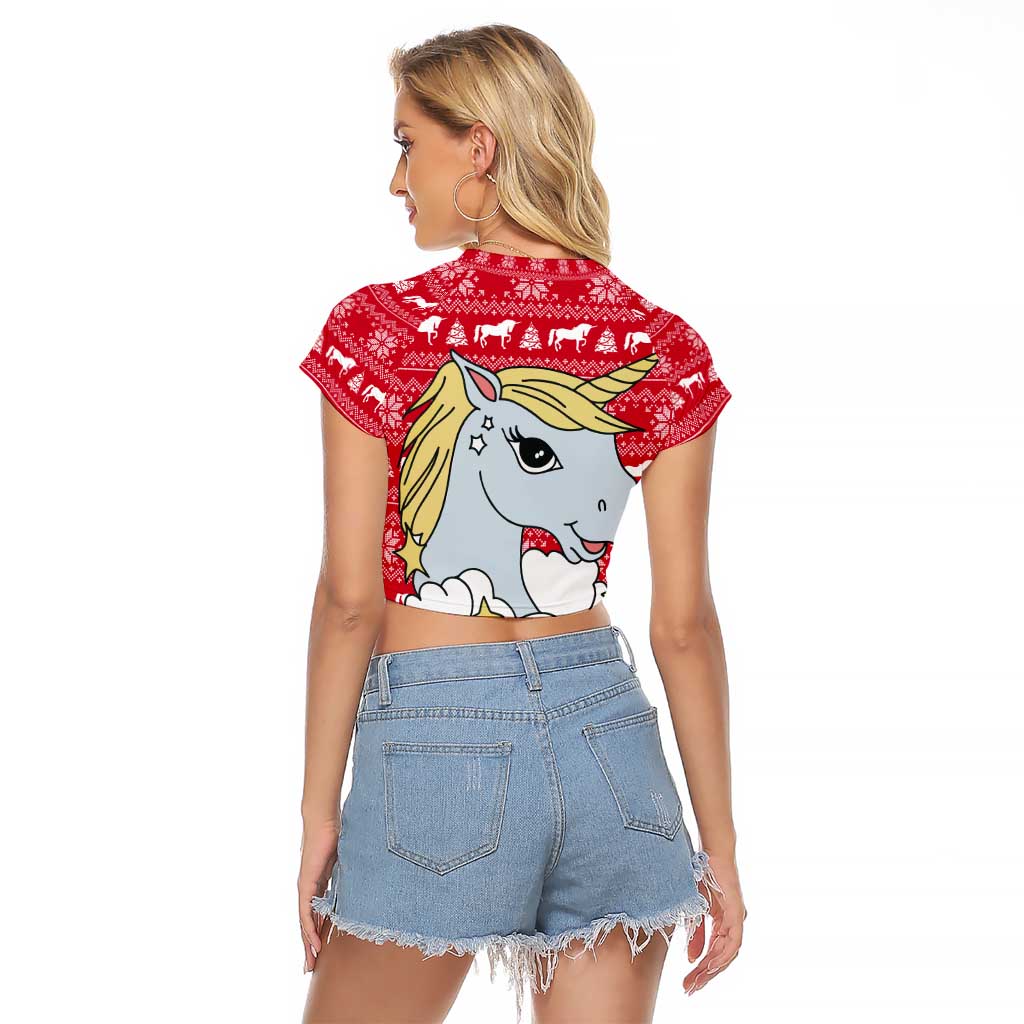 Lovely Unicorn Christmas Raglan Cropped T Shirt Xmas Holiday Patterns - Wonder Print Shop