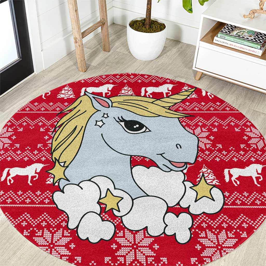 Lovely Unicorn Christmas Round Carpet Xmas Holiday Patterns - Wonder Print Shop